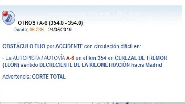 Sucesos.- Dos heridos al chocar un camión con pinturas y disolventes y dos turismos en la A-6 en Villagatón (León) Sucesos.- Dos heridos al chocar un camión con pinturas y disolventes y dos turismos en la A-6 en Villagatón (León)