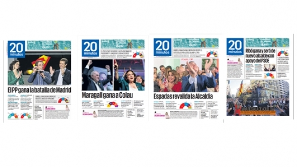 Las portadas del periódico 20minutos tras el 26M. Las portadas del periódico 20minutos tras el 26M.