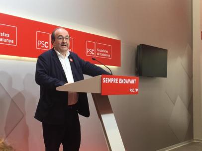 El líder del PSC, Miquel Iceta, este lunes, el día después de las elecciones municipales del 26-M, en la sede del partido en el 22@ de Barcelona.