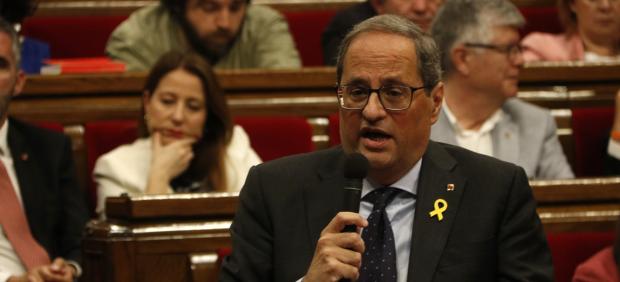 El president de la Generalitat, Quim Torra, interviniendo en la sesión de control del Parlament. 
