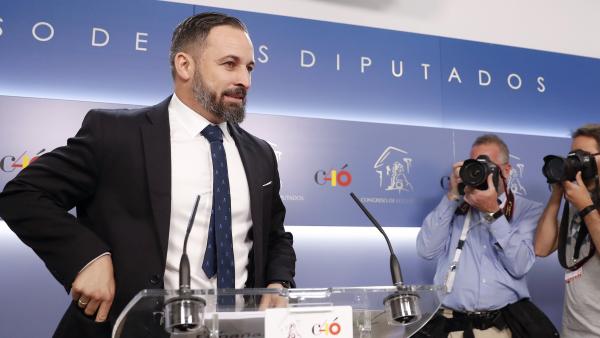 El líder de Vox, Santiago Abascal, atiende a los medios en el Congreso de los Diputados. El líder de Vox, Santiago Abascal, atiende a los medios en el Congreso de los Diputados.