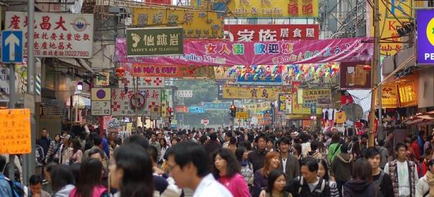 Multitud en Hong Kong