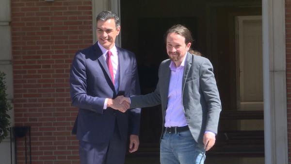 Sánchez e Iglesias, en su última reunión en Moncloa, tras el 28-A. Sánchez e Iglesias, en su última reunión en Moncloa, tras el 28-A.