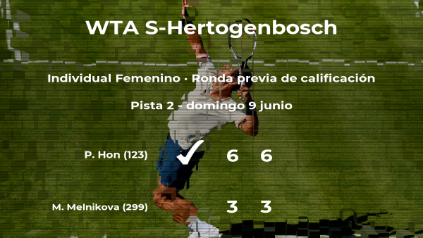 La tenista Priscilla Hon gana en la ronda previa de calificación del torneo WTA International de 's-Hertogenbosch La tenista Priscilla Hon gana en la ronda previa de calificación del torneo WTA International de 's-Hertogenbosch