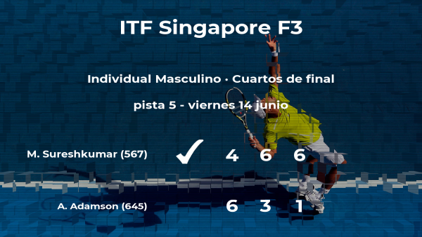Manish Sureshkumar logra la plaza de las semifinales a expensas de Alec Adamson Manish Sureshkumar logra la plaza de las semifinales a expensas de Alec Adamson