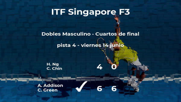 Los tenistas Addison y Green pasan a la siguiente fase del torneo de Singapur tras vencer en los cuartos de final Los tenistas Addison y Green pasan a la siguiente fase del torneo de Singapur tras vencer en los cuartos de final