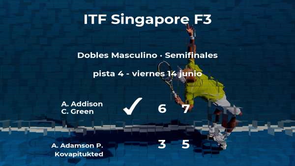 Los tenistas Addison y Green se clasifican para la final del torneo de Singapur Los tenistas Addison y Green se clasifican para la final del torneo de Singapur