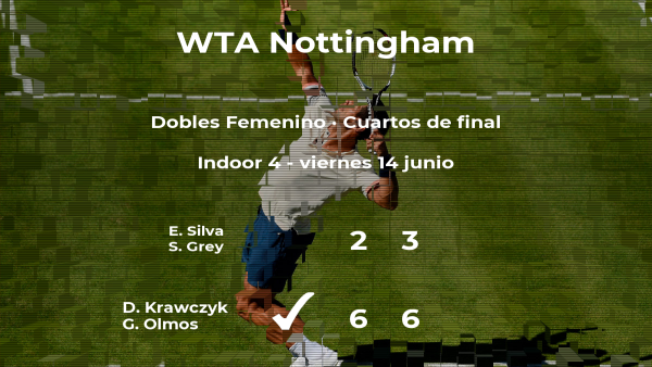 Las tenistas Krawczyk y Olmos ganan en los cuartos de final del torneo WTA International de Nottingham Las tenistas Krawczyk y Olmos ganan en los cuartos de final del torneo WTA International de Nottingham