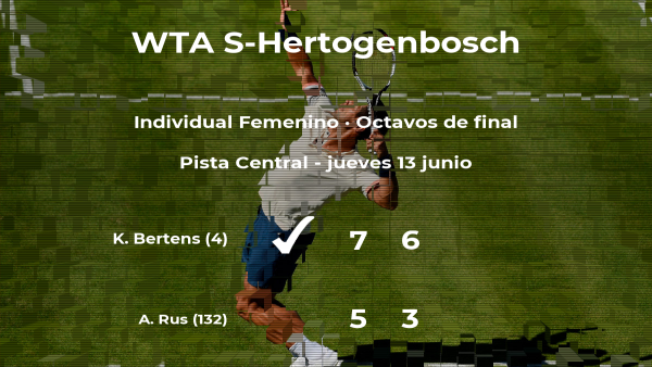 La tenista Kiki Bertens, clasificada para los cuartos de final del torneo WTA International de 's-Hertogenbosch La tenista Kiki Bertens, clasificada para los cuartos de final del torneo WTA International de 's-Hertogenbosch