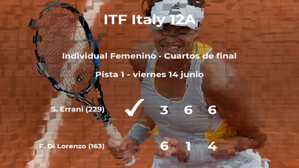 Sara Errani le arrebata la plaza de las semifinales a la tenista Francesca Di Lorenzo Sara Errani le arrebata la plaza de las semifinales a la tenista Francesca Di Lorenzo