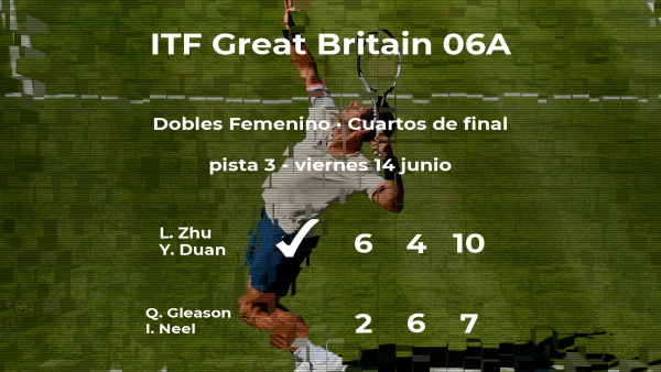 Las tenistas Zhu y Duan consiguen la plaza de las semifinales a costa de Gleason y Neel Las tenistas Zhu y Duan consiguen la plaza de las semifinales a costa de Gleason y Neel