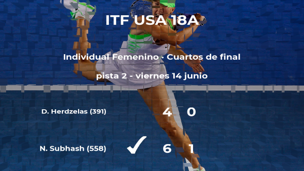 La tenista Natasha Subhash se hace con la plaza de las semifinales a costa de la tenista Dea Herdzelas La tenista Natasha Subhash se hace con la plaza de las semifinales a costa de la tenista Dea Herdzelas