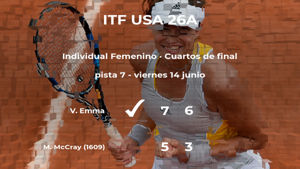 La tenista Victoria Emma le quita el puesto de las semifinales a la tenista Megan McCray La tenista Victoria Emma le quita el puesto de las semifinales a la tenista Megan McCray