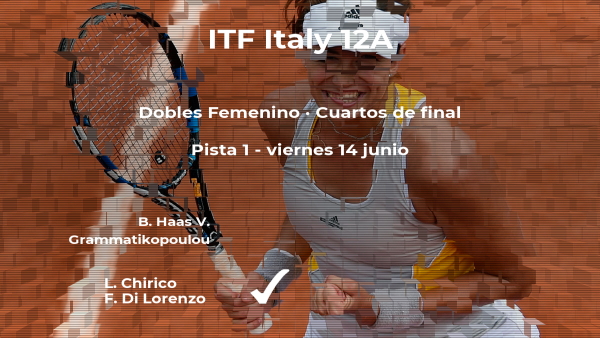 Chirico y Di Lorenzo ganaron a Haas y Grammatikopoulou y estarán en las semifinales del torneo de Roma Chirico y Di Lorenzo ganaron a Haas y Grammatikopoulou y estarán en las semifinales del torneo de Roma