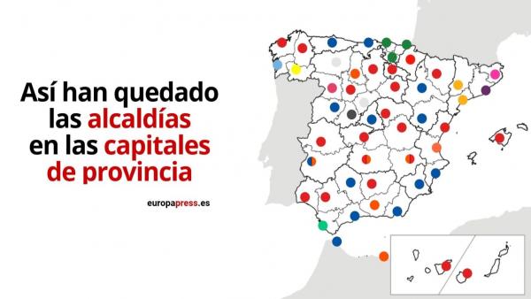 PP pasa de tener 21 a 13 capitales de provincia, PSOE suma tres más, de 17 a 20, y Ciudadanos se hace con tres PP pasa de tener 21 a 13 capitales de provincia, PSOE suma tres más, de 17 a 20, y Ciudadanos se hace con tres