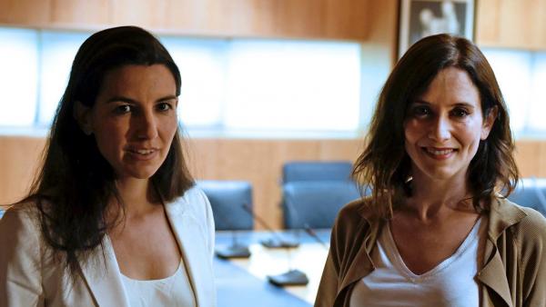 La candidata de Vox a la Comunidad de Madrid, Rocío Monasterio, junto a su homóloga del PP, Isabel Díaz-Ayuso. La candidata de Vox a la Comunidad de Madrid, Rocío Monasterio, junto a su homóloga del PP, Isabel Díaz-Ayuso.