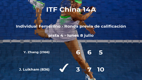 Jennifer Luikham logra vencer en la ronda previa de calificación a costa de la tenista Yuxin Zhang Jennifer Luikham logra vencer en la ronda previa de calificación a costa de la tenista Yuxin Zhang