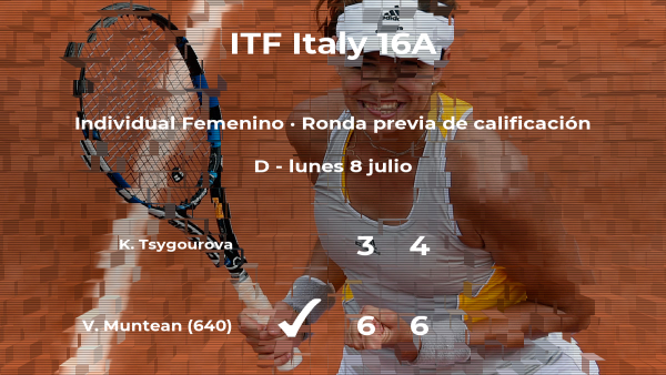 La tenista Victoria Muntean venció a Katerina Tsygourova en la ronda previa de calificación del torneo de Torino La tenista Victoria Muntean venció a Katerina Tsygourova en la ronda previa de calificación del torneo de Torino