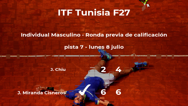 El tenista Jose Joaquin Miranda Cisneros vence en la ronda previa de calificación del torneo de Tabarka El tenista Jose Joaquin Miranda Cisneros vence en la ronda previa de calificación del torneo de Tabarka