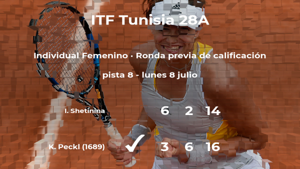Kerstin Peckl ganó a la tenista Irina Shetinina en la ronda previa de calificación del torneo de Tabarka Kerstin Peckl ganó a la tenista Irina Shetinina en la ronda previa de calificación del torneo de Tabarka
