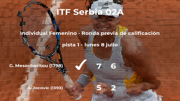 Galateia Mesochoritou venció a la tenista Andjela Jocovic en la ronda previa de calificación del torneo de Prokuplje Galateia Mesochoritou venció a la tenista Andjela Jocovic en la ronda previa de calificación del torneo de Prokuplje