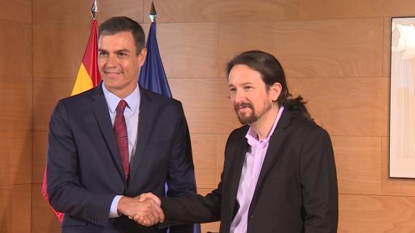 Pedro Sánchez y Pablo Iglesias, en una de sus reuniones en Moncloa. Pedro Sánchez y Pablo Iglesias, en una de sus reuniones en Moncloa.