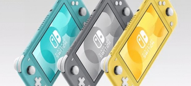 La nueva Nintendo Switch Lite en sus tres colores, amarillo, gris y turquesa