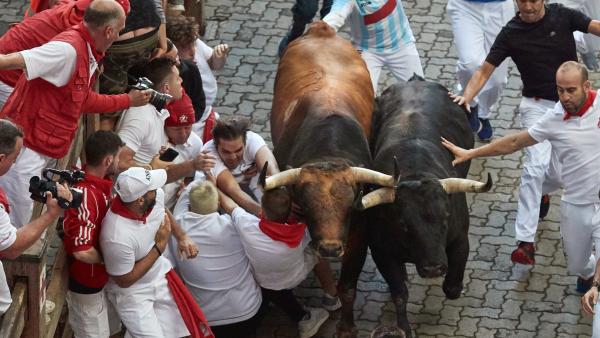 Quinto encierro de los Sanfermines 2019, con toros de Victoriano del Río. Quinto encierro de los Sanfermines 2019, con toros de Victoriano del Río.