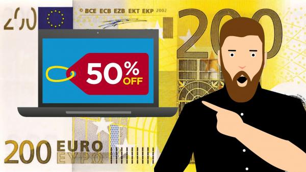 Montaje billete 200 euros, oferta, descuento, 50% Montaje billete 200 euros, oferta, descuento, 50%