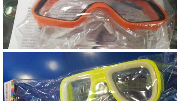Imágenes de los modelos de gafas de buceo retirados por la Inspección de Consumo. Imágenes de los modelos de gafas de buceo retirados por la Inspección de Consumo.