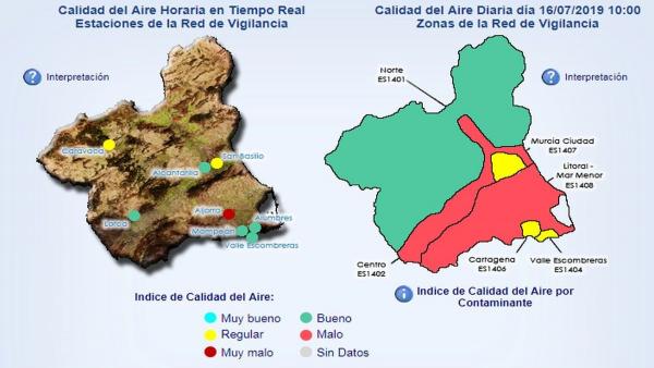 Mapa de calidad del aire en la Región de Murcia Mapa de calidad del aire en la Región de Murcia