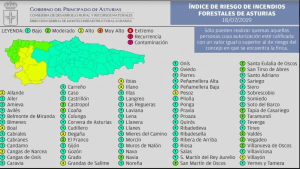 Mapa de índice de riesgos forestales. Mapa de índice de riesgos forestales.