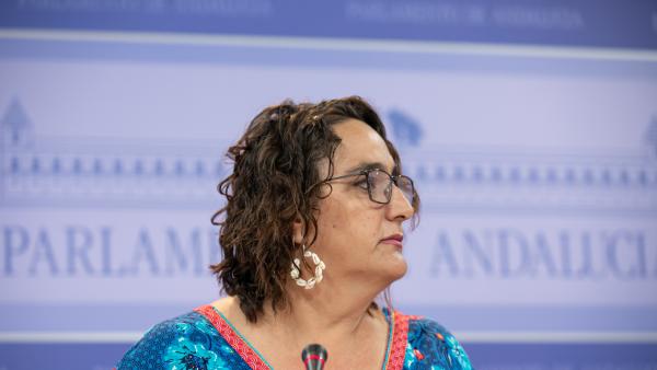 La presidenta del grupo parlamentario de Adelante Andalucía, Ángela Aguilera, en rueda de prensa La presidenta del grupo parlamentario de Adelante Andalucía, Ángela Aguilera, en rueda de prensa