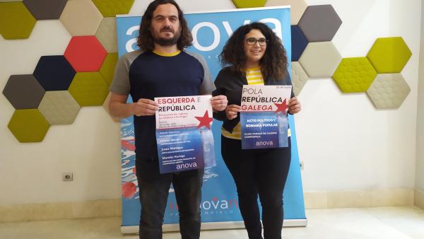 El portavoz nacional de Anova, Antón Sánchez, y la concejala de Marea de Vigo, Oriana Méndez, presentan los actos del 25 de julio de la formación nacionalista El portavoz nacional de Anova, Antón Sánchez, y la concejala de Marea de Vigo, Oriana Méndez, presentan los actos del 25 de julio de la formación nacionalista