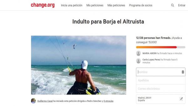 Imagen de la petición de indulto en la web Change.Org para Borja, condenado a dos años de prisión por homicidio por imprudencia grave Imagen de la petición de indulto en la web Change.Org para Borja, condenado a dos años de prisión por homicidio por imprudencia grave
