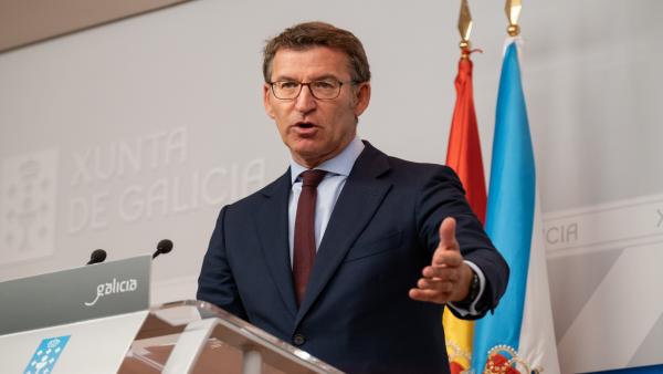 El presidente de la Xunta, Alberto Núñez Feijóo, en la rueda de prensa del Consello. El presidente de la Xunta, Alberto Núñez Feijóo, en la rueda de prensa del Consello.
