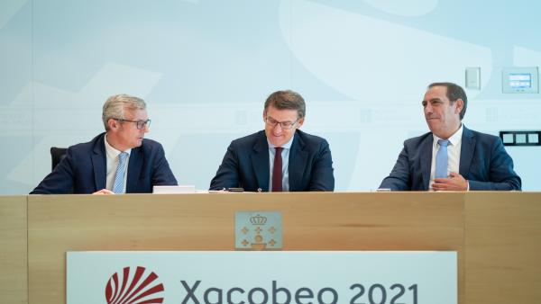 El vicepresidente de la Xunta, Alfonso Rueda, el presidente, Alberto Núñez Feijóo, y el conselleiro de Facenda, Valeriano Martínez, en la reunión del Consello. El vicepresidente de la Xunta, Alfonso Rueda, el presidente, Alberto Núñez Feijóo, y el conselleiro de Facenda, Valeriano Martínez, en la reunión del Consello.