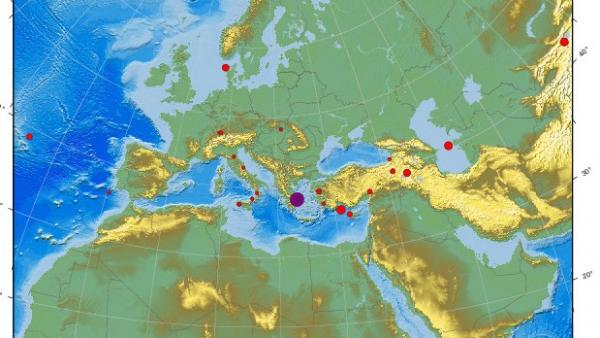 Localización del epicentro del terremoto, en Magula, Grecia. Localización del epicentro del terremoto, en Magula, Grecia.