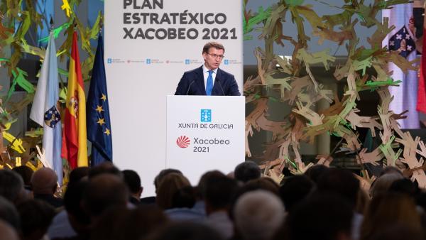 Alberto Núñez Feijóo durante su intervención en la presentación del Plan Estratégico del Xacobeo 2021. Alberto Núñez Feijóo durante su intervención en la presentación del Plan Estratégico del Xacobeo 2021.
