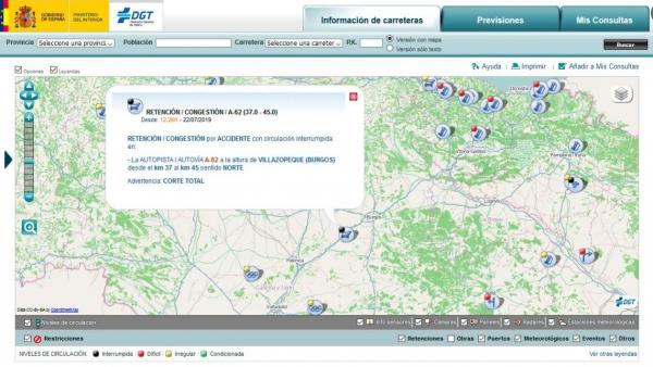 Captura de pantalla del servicio de la DGT facilitada por el 1-1-2. Captura de pantalla del servicio de la DGT facilitada por el 1-1-2.