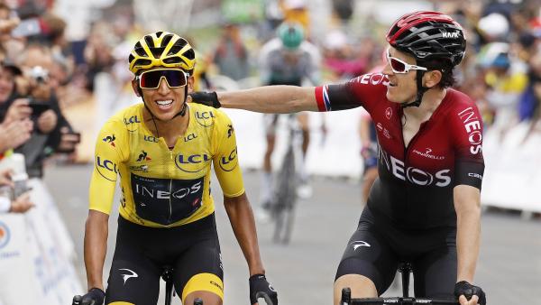 Egan Bernal entra en meta con Geraint Thomas Egan Bernal entra en meta con Geraint Thomas
