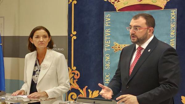La ministra de Industria, Reyes Maroto, y el presidente del Principado de Asturias, Adrián Barbón, en rueda de prensa. La ministra de Industria, Reyes Maroto, y el presidente del Principado de Asturias, Adrián Barbón, en rueda de prensa.