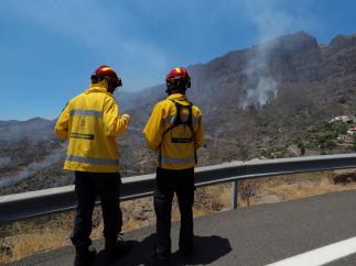 Agentes del cabildo en el incendio de Tejeda (Gran Canaria)