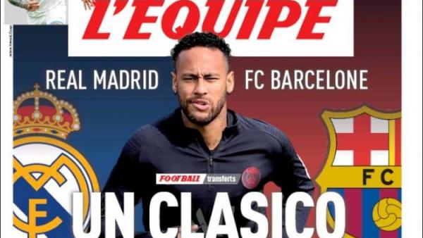 Neymar, en la portada de ‘L’Èquipe’. Neymar, en la portada de ‘L’Èquipe’.