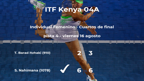 La tenista Sada Nahimana consigue la plaza de las semifinales a expensas de la tenista Tamara Barad Itzhaki La tenista Sada Nahimana consigue la plaza de las semifinales a expensas de la tenista Tamara Barad Itzhaki