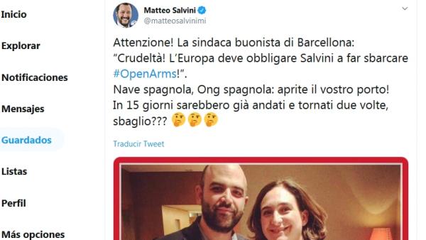 Tweet de Salvini sobre Colau Tweet de Salvini sobre Colau