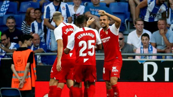 El Sevilla celebra un gol al Espanyol El Sevilla celebra un gol al Espanyol