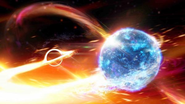 Agujero negro tragando una estrella de neutrones Agujero negro tragando una estrella de neutrones