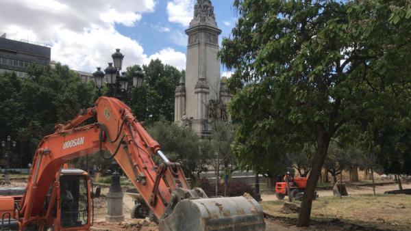 Imagen de recurso de las obras de la Plaza de España de Madrid.