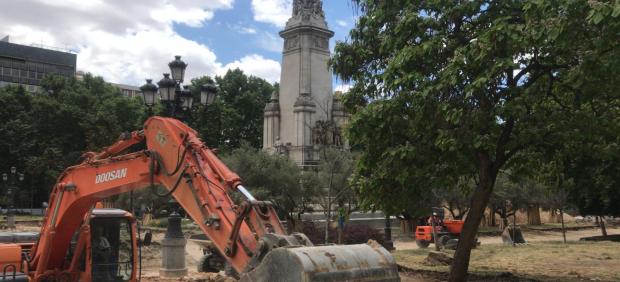 Imagen de recurso de las obras de la Plaza de España de Madrid.